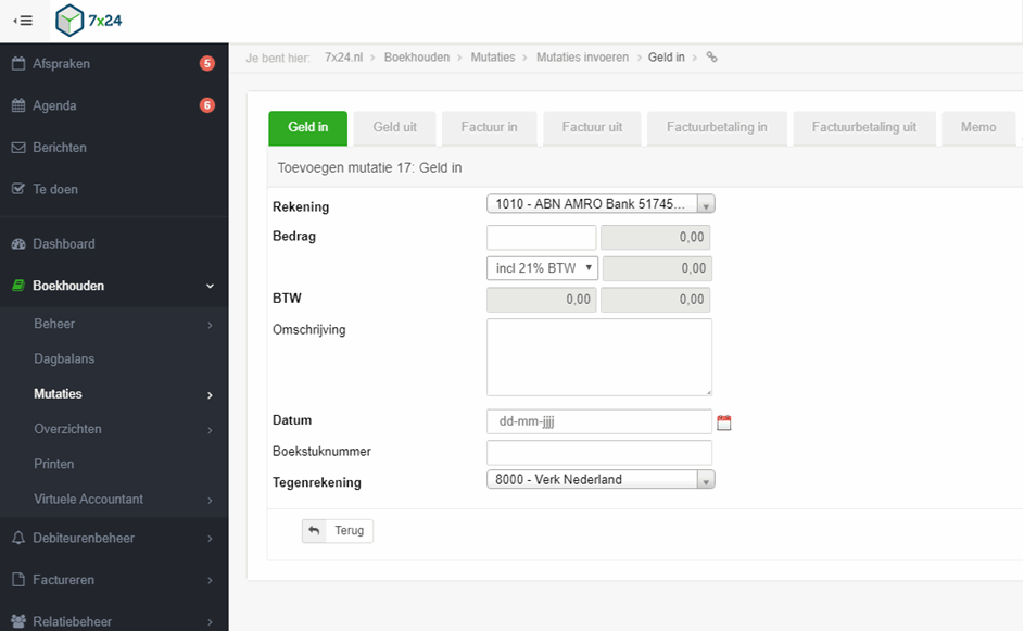 tarieven online boekhouden 7x24.nl
