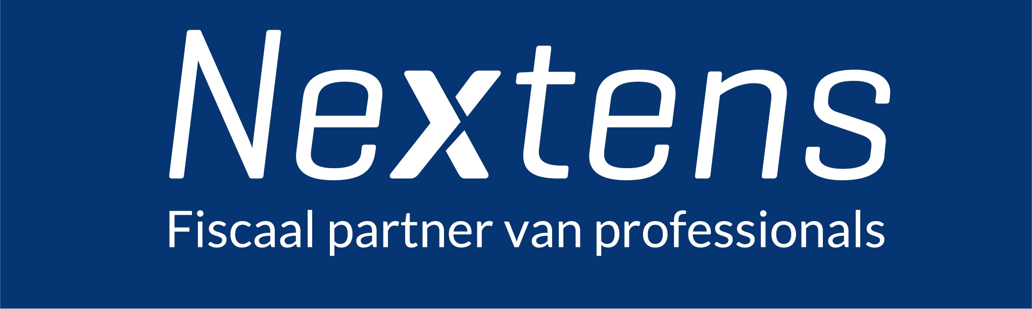 Nextens Logo + Payoff White On Blue
