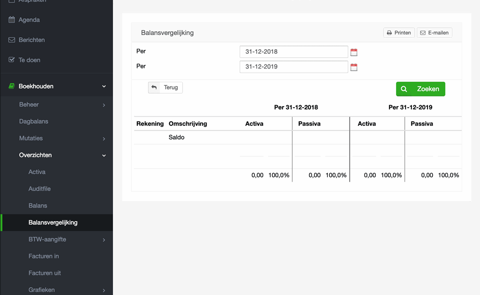 Online Boekhouden Balansvergelijking
