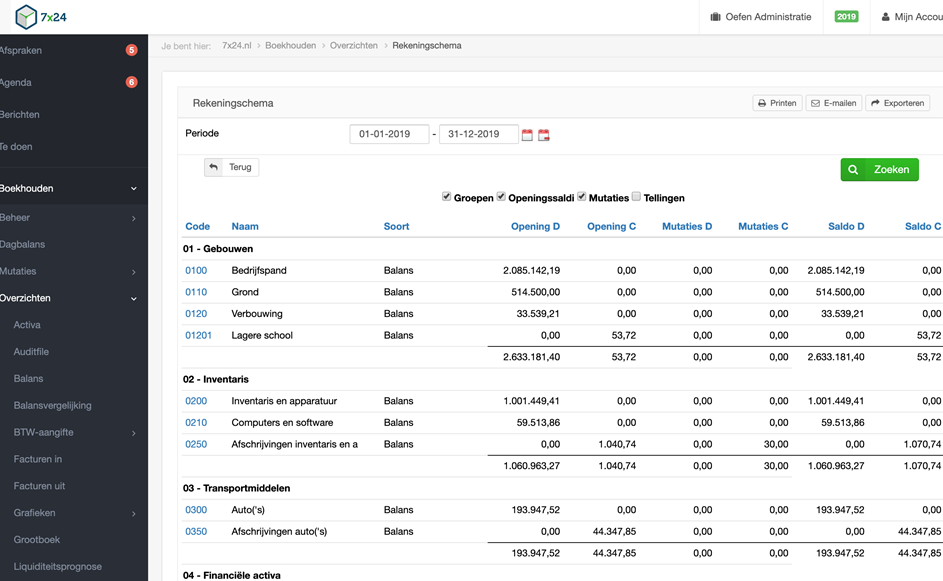 Online Boekhouden Rekeningschema